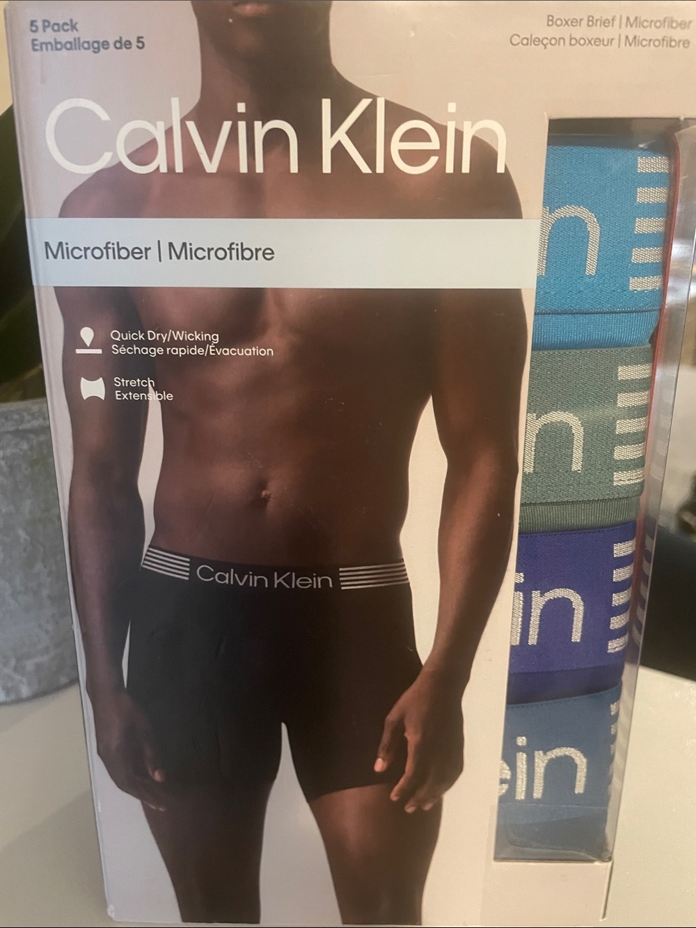 Calvin Klein Men’s Microfiber Boxer Briefs – Black, Green & Blue (5 Pack)
